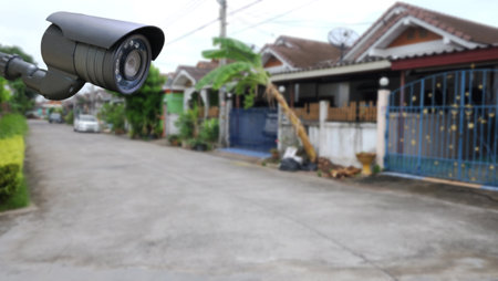 CCTV of security system on blur village house background for design in your safety concept.の写真素材
