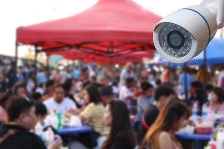 CCTV tool in outdoor market fair Equipment for security systems and have copy space for design.の写真素材