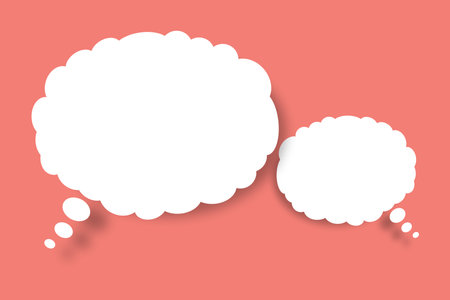 Empty white cloud paper speech bubble shape against light Rose color background for design in your work concept.の写真素材
