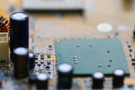 Condenser mainboard of computer background for design in your work Hardware computer concept.