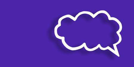 Empty transparent cloud paper speech bubble shape against blue background for design in your work business concept.の写真素材