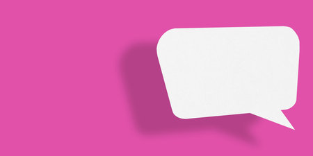 Empty speech balloon shape white paper isolated on pink background communication bubbles, for design in your work business concept.の写真素材