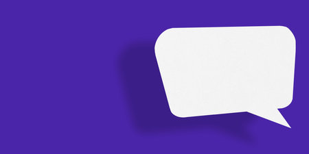Empty speech balloon shape white paper isolated on blue background communication bubbles, for design...