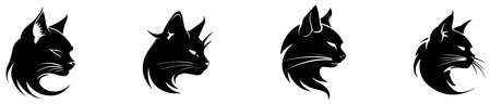 set of black silhouettes of cats on a white background, vector illustrationのイラスト素材