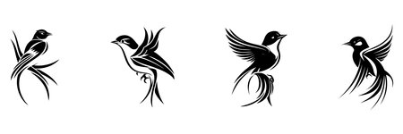 Swallow icon set. Silhouettes of birds. Vector illustrationのイラスト素材