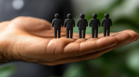 Black figures in a hand symbolizing teamwork and support group people business concept collaborationの素材