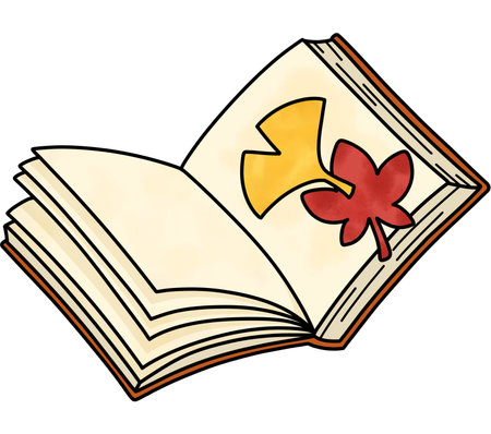 Illustration of a book with leaves on top on a white backgroundのイラスト素材
