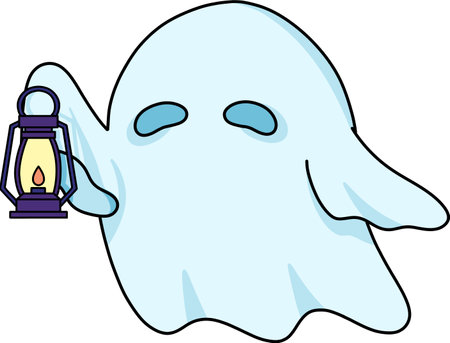 Illustration of a ghost with a lantern on a white background.のイラスト素材