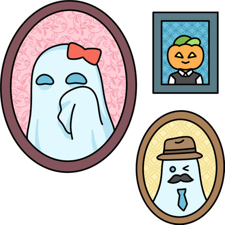 Illustration of a Halloween ghost with a face in a frame.のイラスト素材