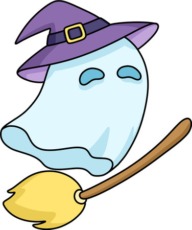Illustration of a Halloween Witch Mascot with a Broomstickのイラスト素材
