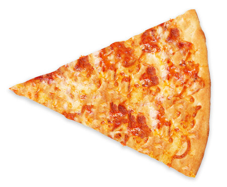 Slice of hot delicious pizza isolated on whiteの写真素材