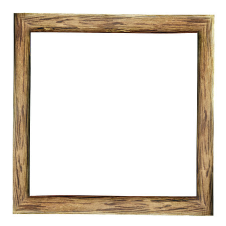 Empty wooden photo frame isolated on white backgroundの写真素材