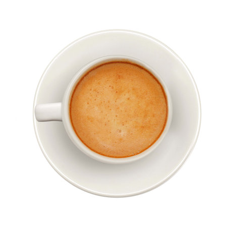 Hot latte coffee cup isolated on white backgroundの写真素材
