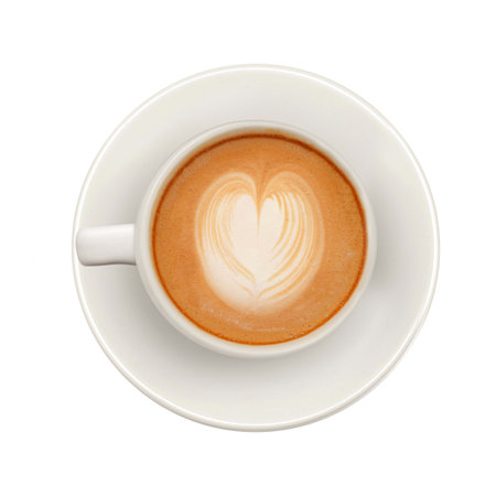 Hot latte coffee cup isolated on white backgroundの写真素材