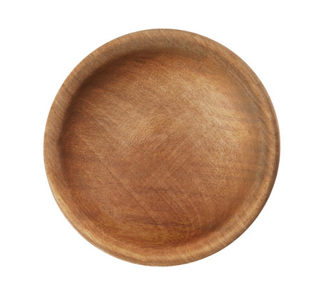 Wooden bowl isolated on whiteの写真素材