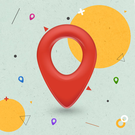 Artwork of location symbol element isolated on painting backgroundの写真素材