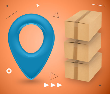 Cardboard boxes with blue location 3d iconの写真素材