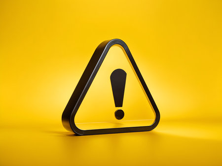 3D Yellow warning sign on yellow bakgroundの素材
