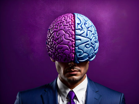 a creative image depicting a man in a suit with his head replaced by a sketched brain diagramの素材