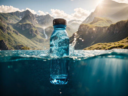 A water bottle in clear blue waterの素材