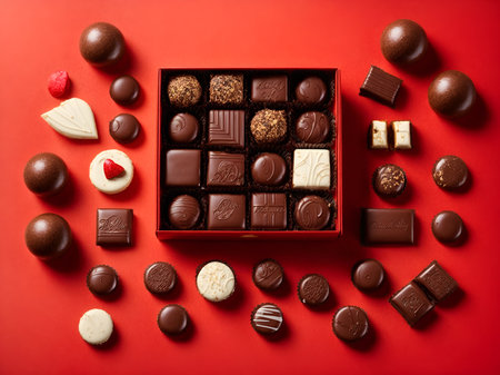 A chocolate box containing several chocolatesの素材