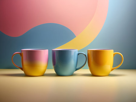three colorful mugsの素材