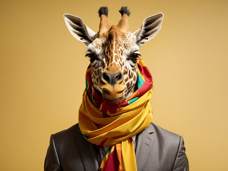 Elegant Giraffe character with a colorful scarfの素材