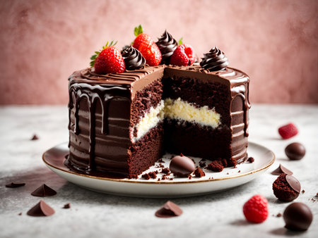 Tasty chocolate cake isolated on whiteの素材