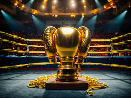 a trophy with golden boxing glovesの素材