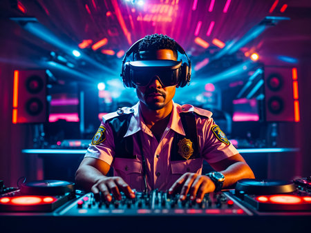 A police character, working a DJ boothの素材