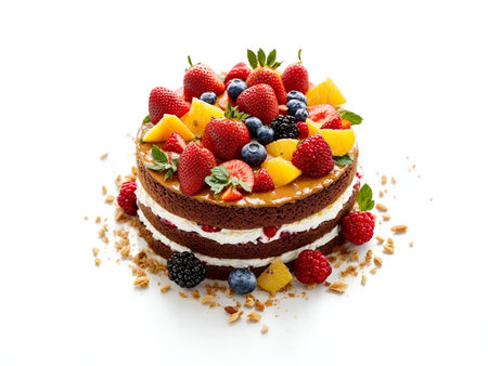 a fruit-topped cake, creating a dynamic and appetizing effectの素材