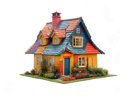 A cottage where every wall and roof tile is a piece of a jigsaw puzzleの素材