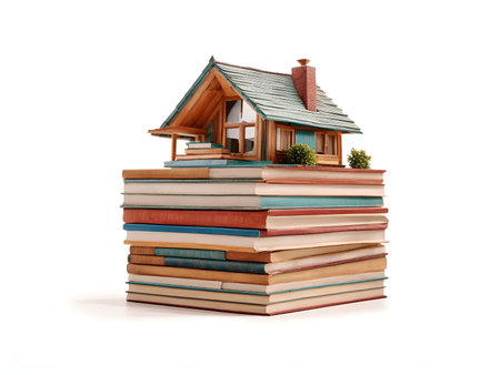 A quaint bungalow on a stack of booksの素材