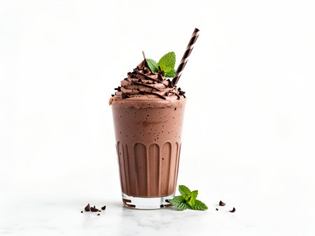 A chocolate milkshake with a fresh minty swirlの素材