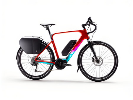 A sleek and modern bicycle with integrated LED lights for visibilityの素材