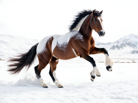 A horse running on snowの素材