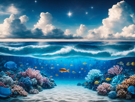 a whimsical manipulation scene of an underwater worldの素材