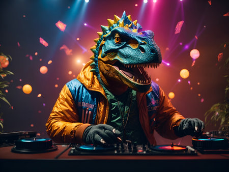 A dinosaur DJ spinning meteorite recordsの素材