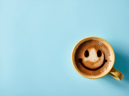 a charming coffee cup with a smiley faceの素材