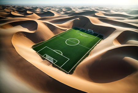 a football (soccer) field in the desertの素材
