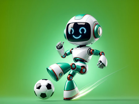 a charming robot playing soccerの素材