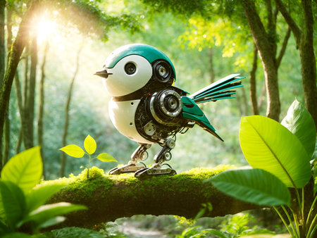 a charming robotic birdの素材