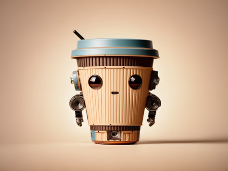 an adorable robot that resembles a coffee cupの素材