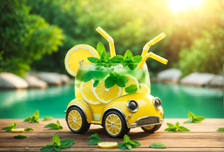 a car designed to look like a lemon and mint drinkの素材
