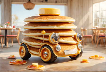 a cute car designed to look like a stack of pancakesの素材