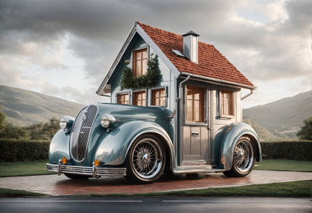 a small, charming house designed to look like a carの素材