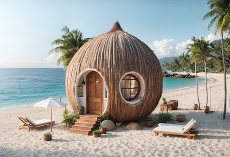 a small, adorable house designed to look like a coconutの素材