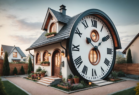 a small, imaginative house designed to look like a clockの素材