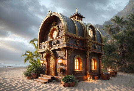 a small, charming house designed to resemble a treasure chestの素材