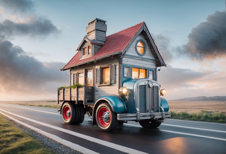 a small, adorable house designed to look like a truckの素材